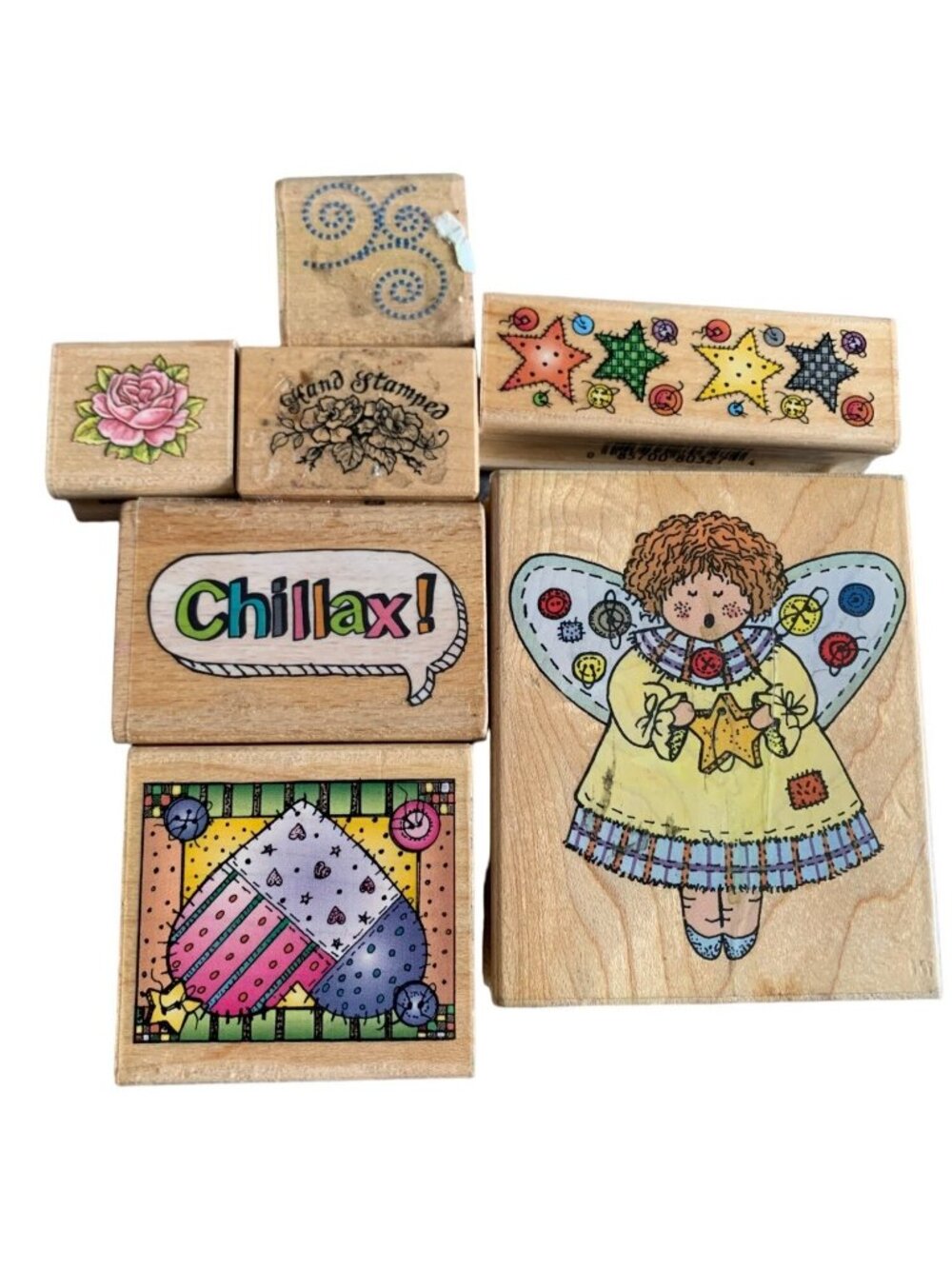 Cute Angel Stars Patchwork Chillax Designs Mounted Rubber Stamp Set